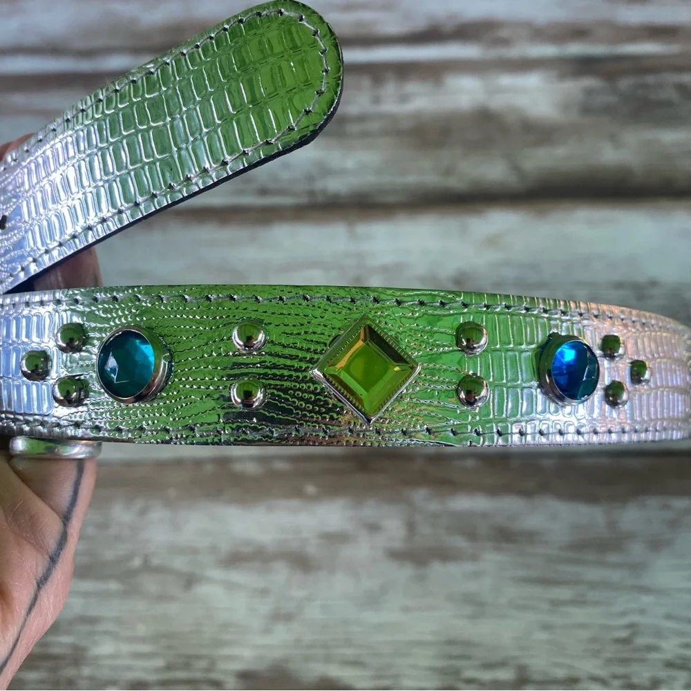 Vintage Capezio Silver Belt Colorful Gem and silver studs, Small, bling belt